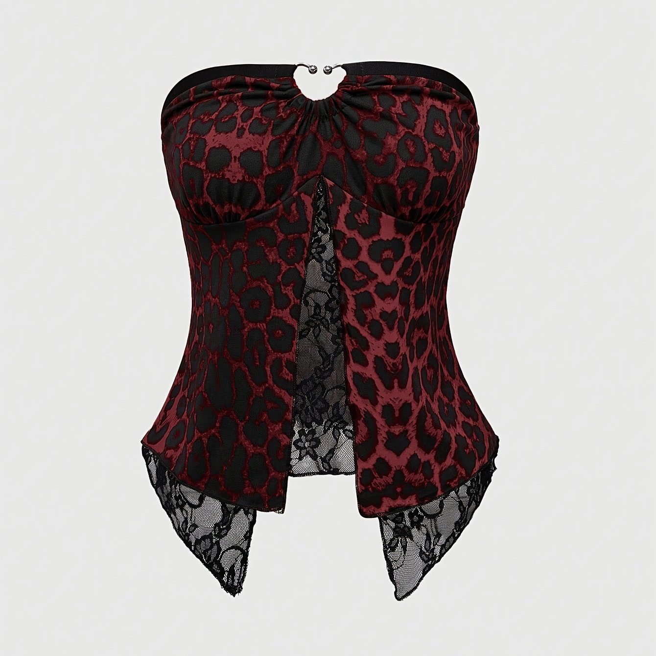 Leopard Print Lace Trim Bandeau Top