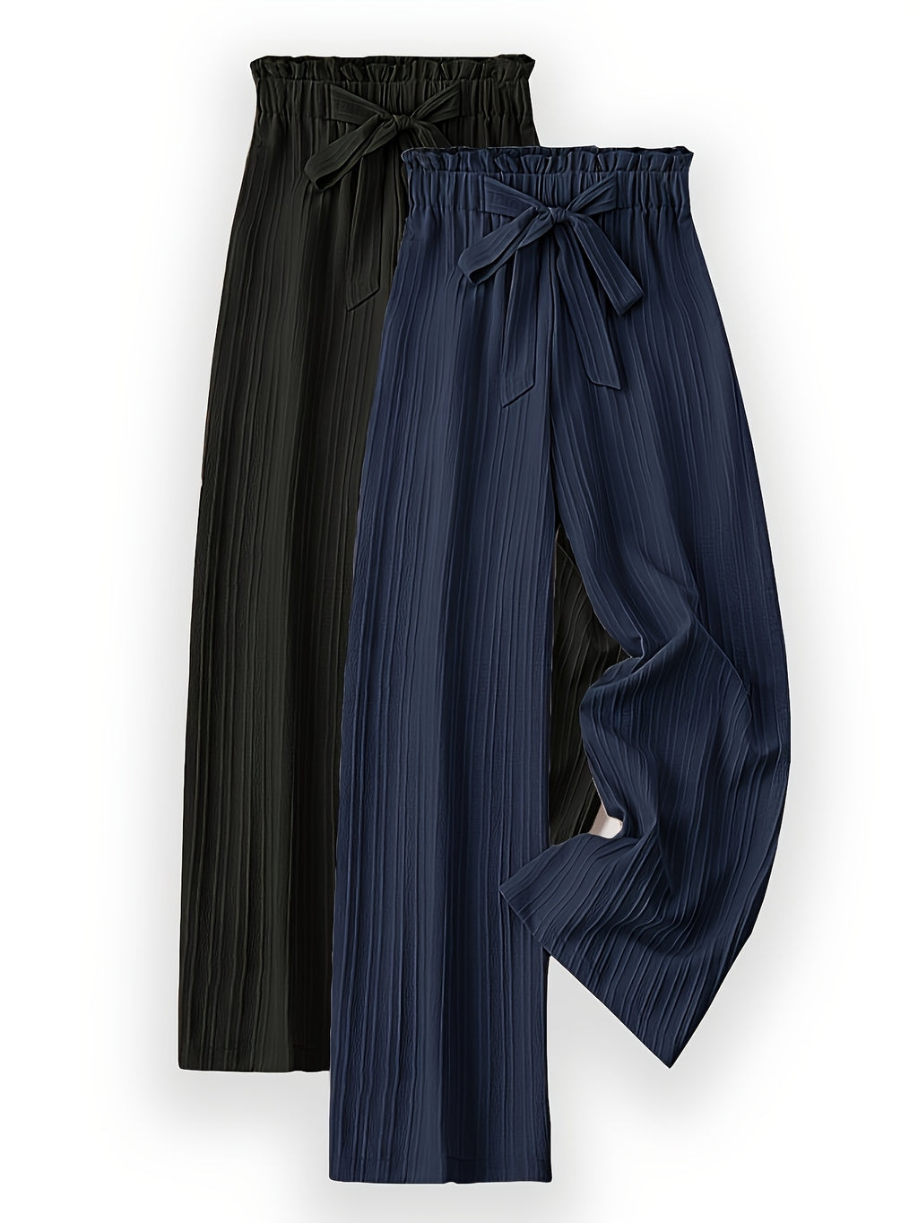 Two-Pack Pleated Striped Pants with Bow Detail