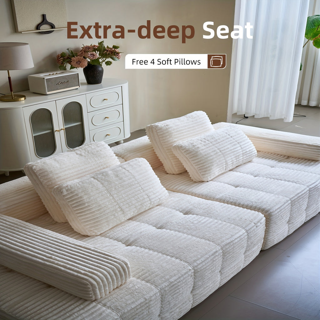 110.24-inch Modular Combination Sofa, U-shaped Living Room Sofa, Striped Fabric Four-seater Soft Cushion Sofa for Living Room And Bedroom (corduroy), No Need to Disassemble (black, Gray)