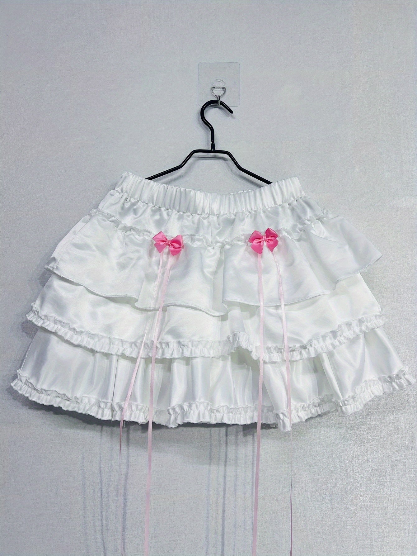 Mini Skirt with Elastic Waistband & Pink Bow Details