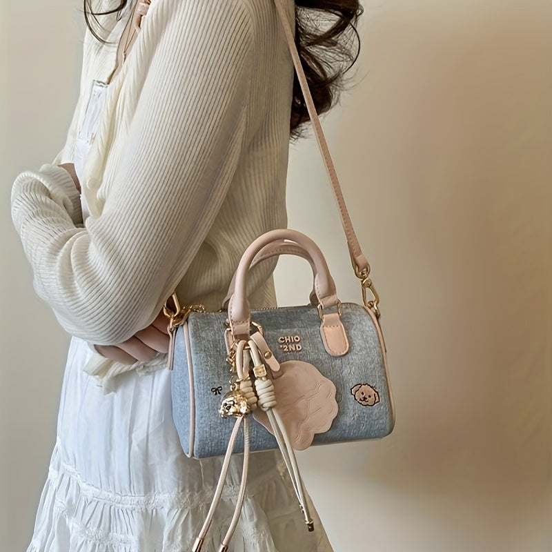 Handbag with Golden-Tone Hardware & Cute Pink Bead-like Charm