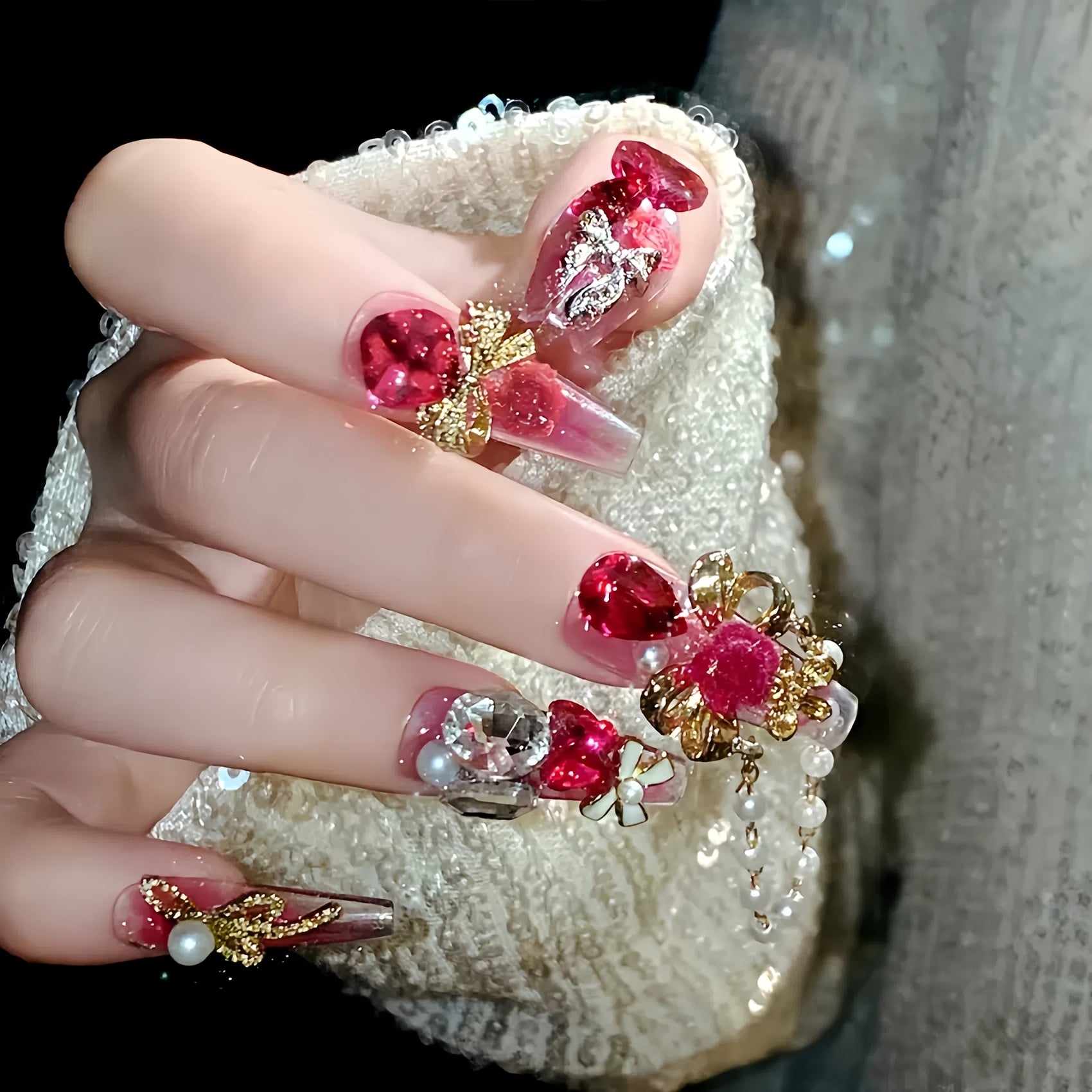 {24pcs} Three-Dimensional Love Bow Imitation Wearable Long Ballet Style Manicure (Including Mini Nail File And Jelly Glue)