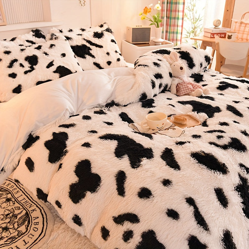 {3pcs} Leopard Print Plush Duvet Cover Set, Includes 1 Faux Fur Duvet Cover And 2 Pillowcases