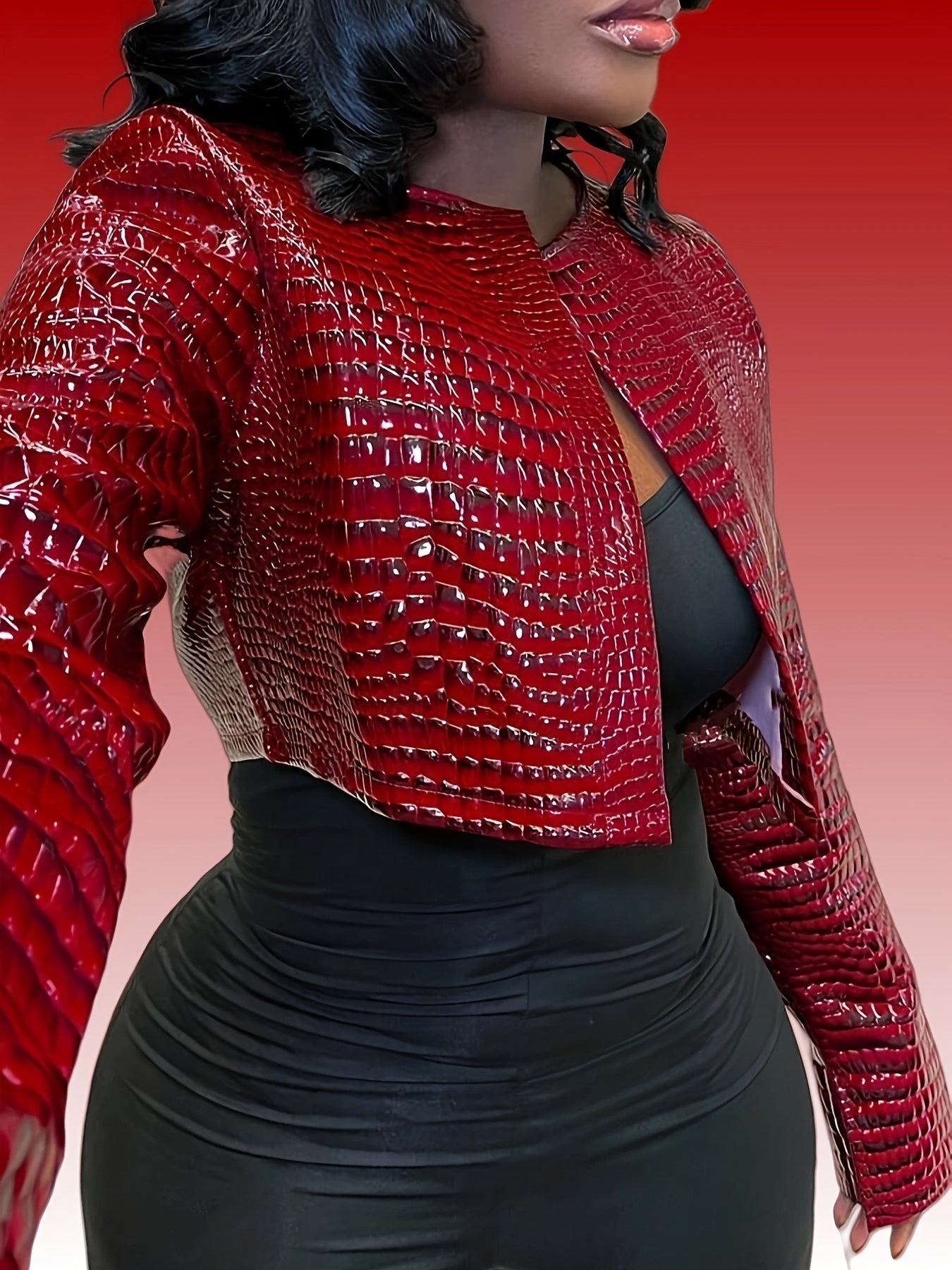 Crocodile Pattern Embossed Bomber Jacket