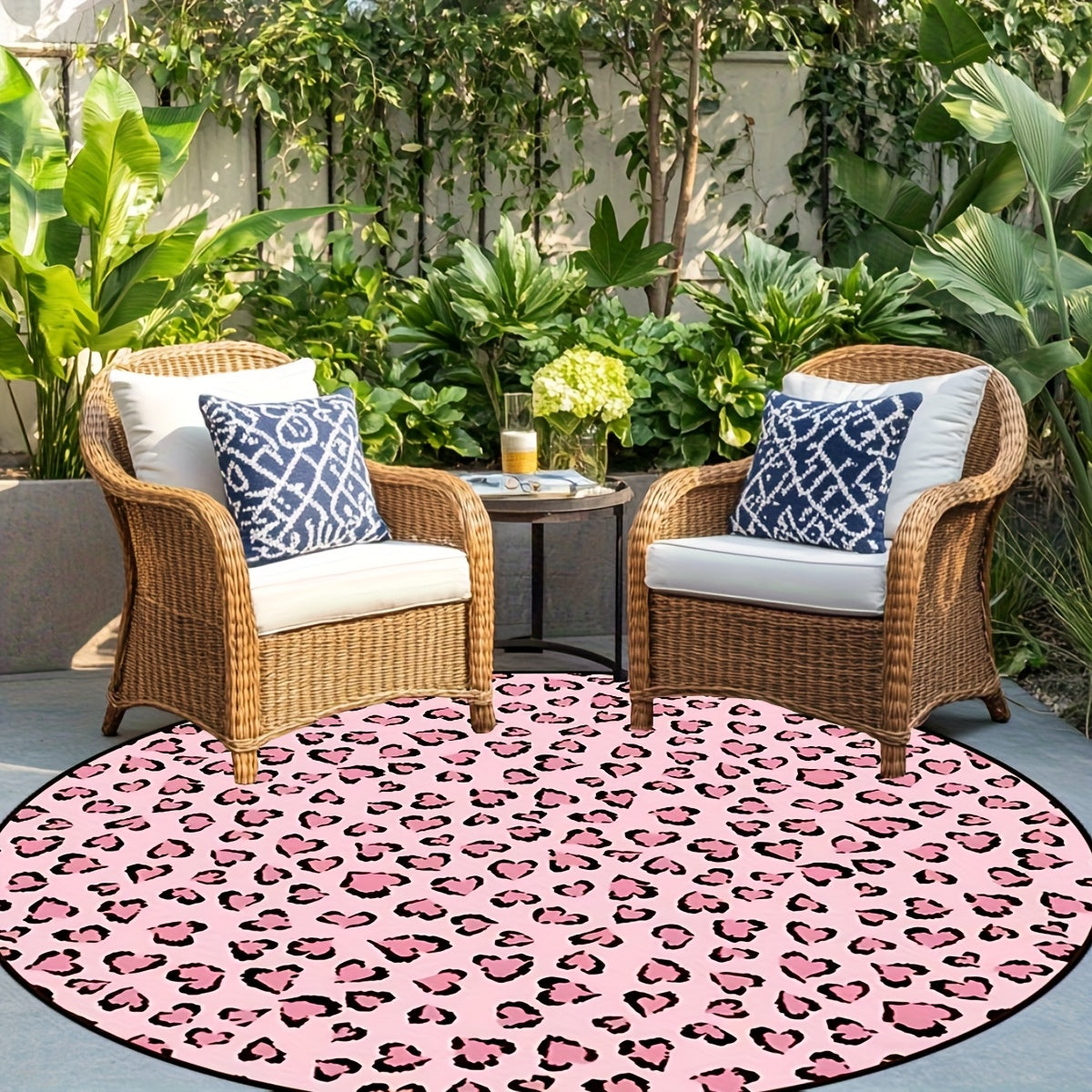 Pink Leopard Print Round Mat