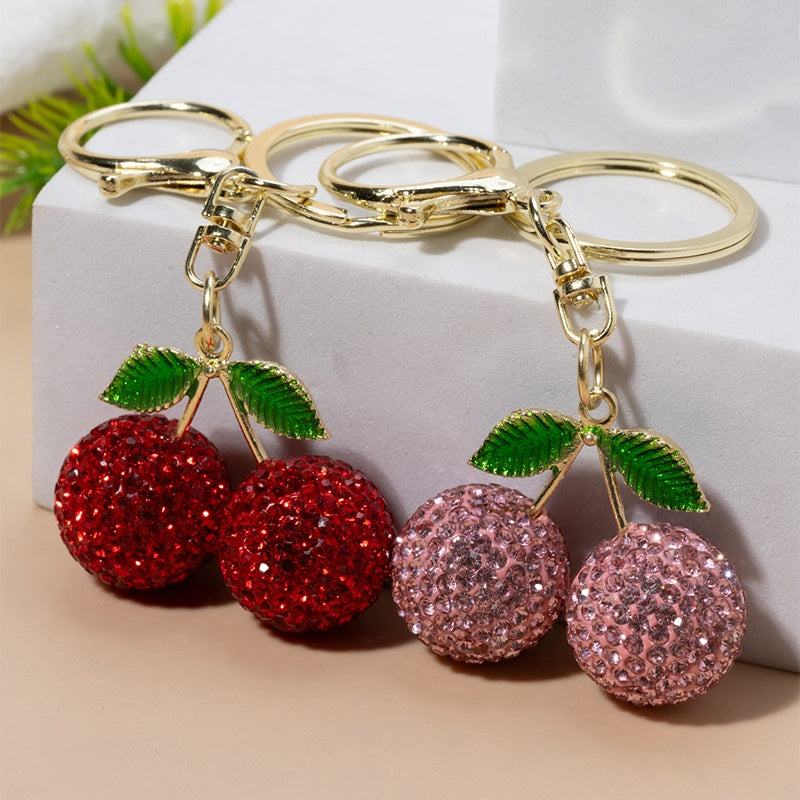 Rhinestone Cherry Keychain