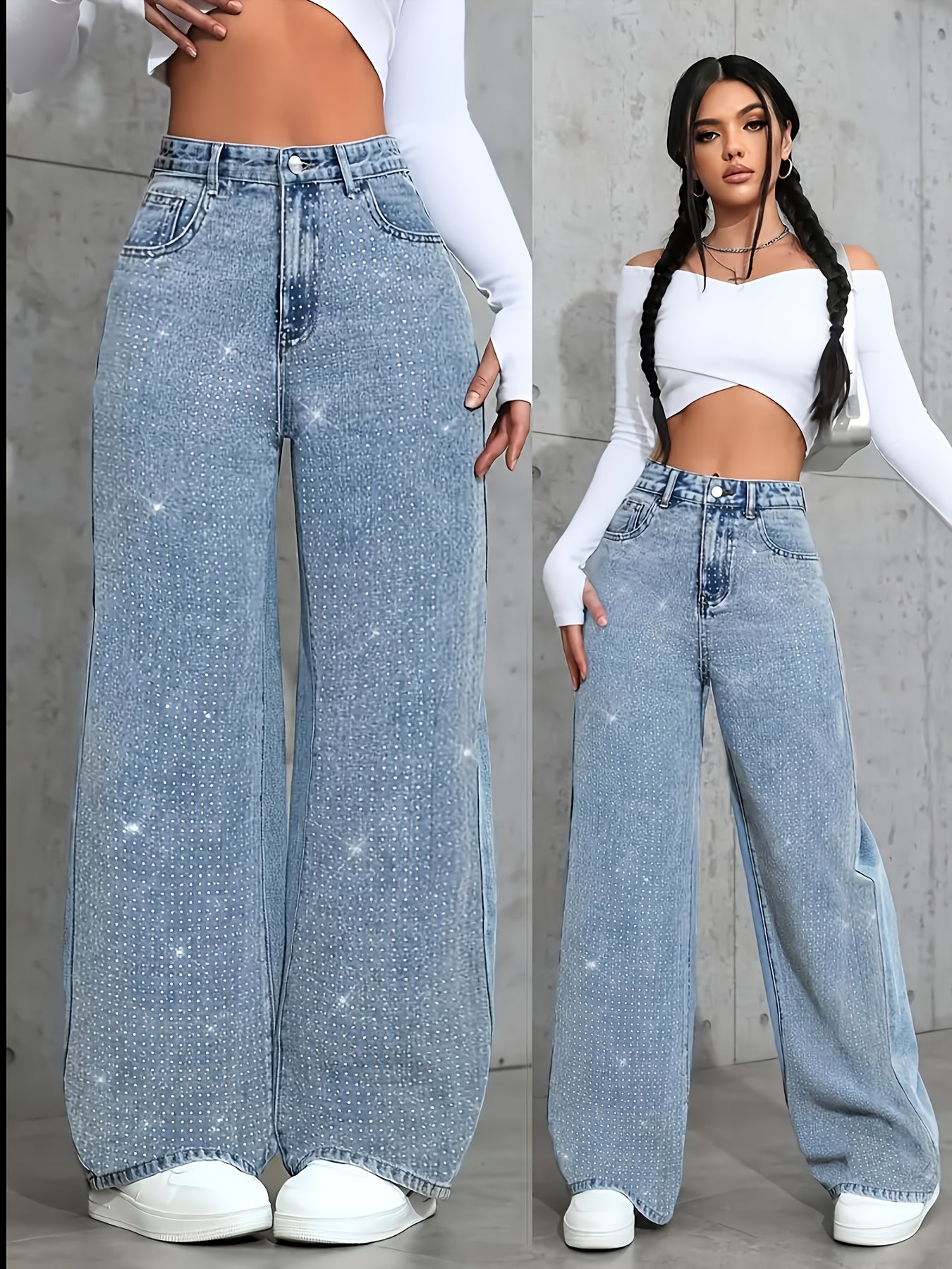 Wide-Leg Studded Jeans