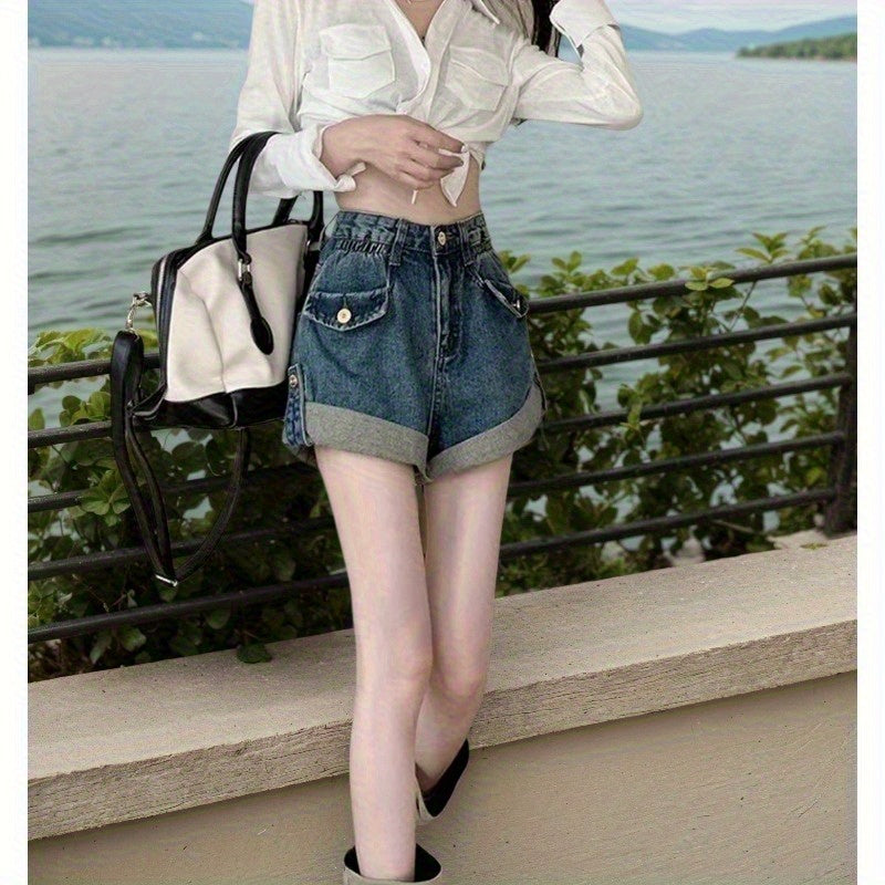 Rolled Hem Denim Shorts