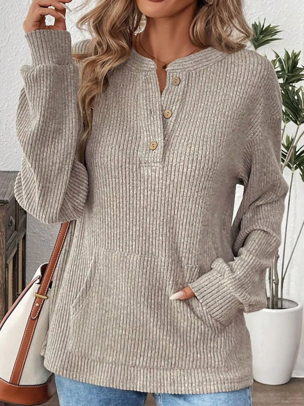 Button Detail Long Sleeve Top