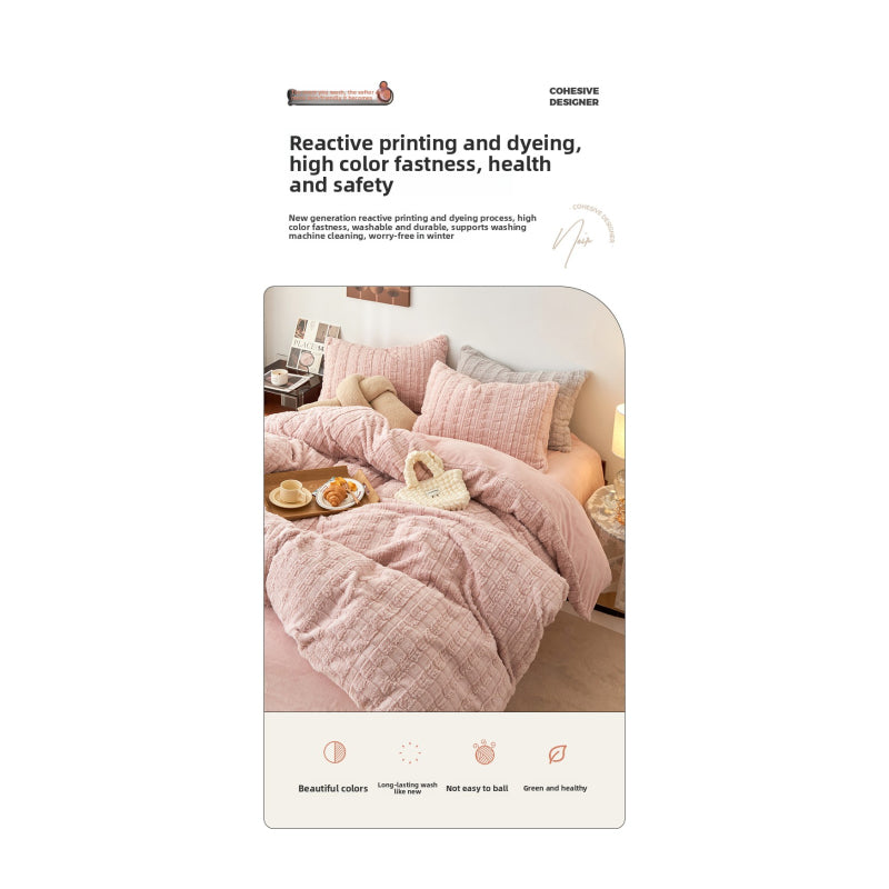 Faux Rabbit Fur Embossed Milk Duvet Cover