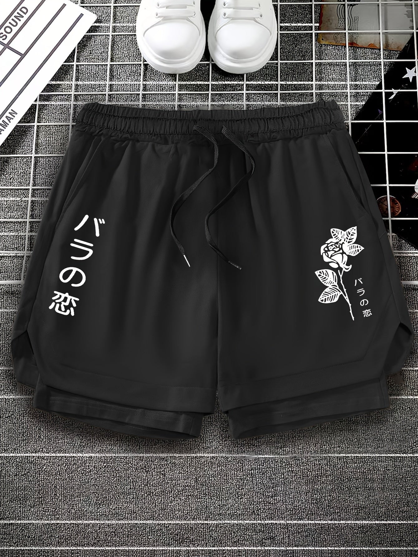 Summer Men's Casual Sports Shorts With Double-layer Design, Running Shorts, Star Style, Casual Style, Boutique Sports Shorts With Pockets, Drawstring, Letter Printed Shorts