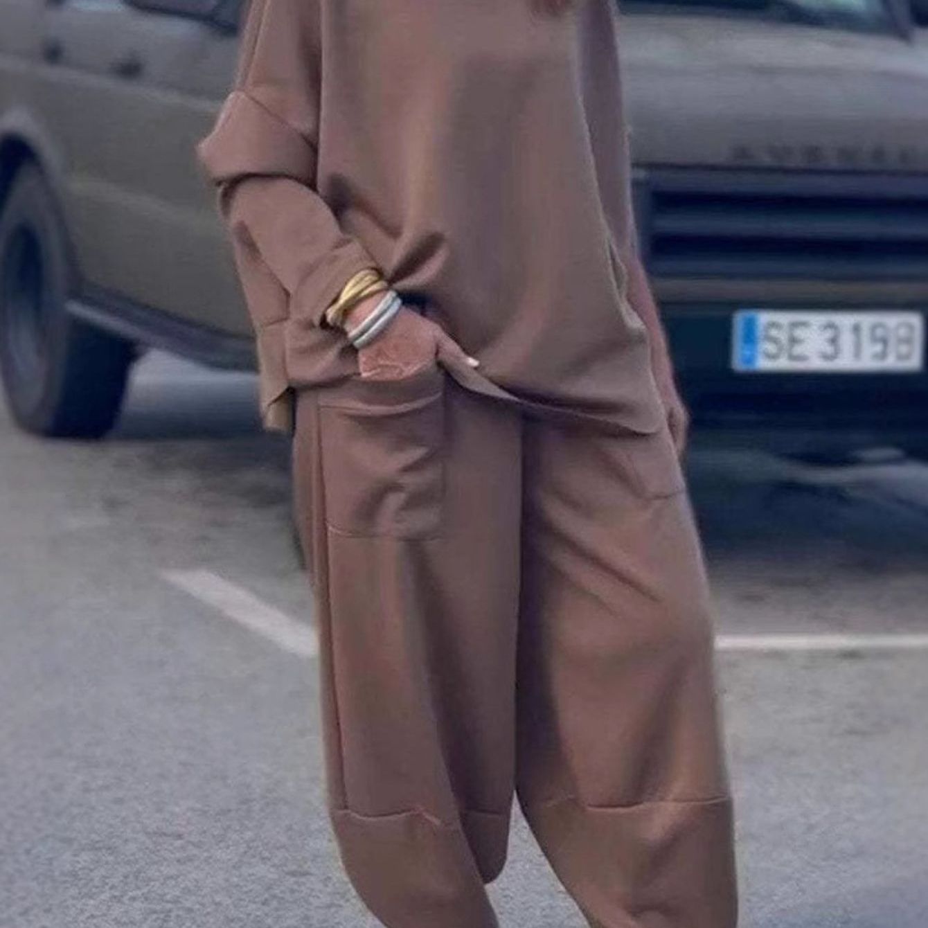 Solid Color Long Sleeve Casual Pants Set