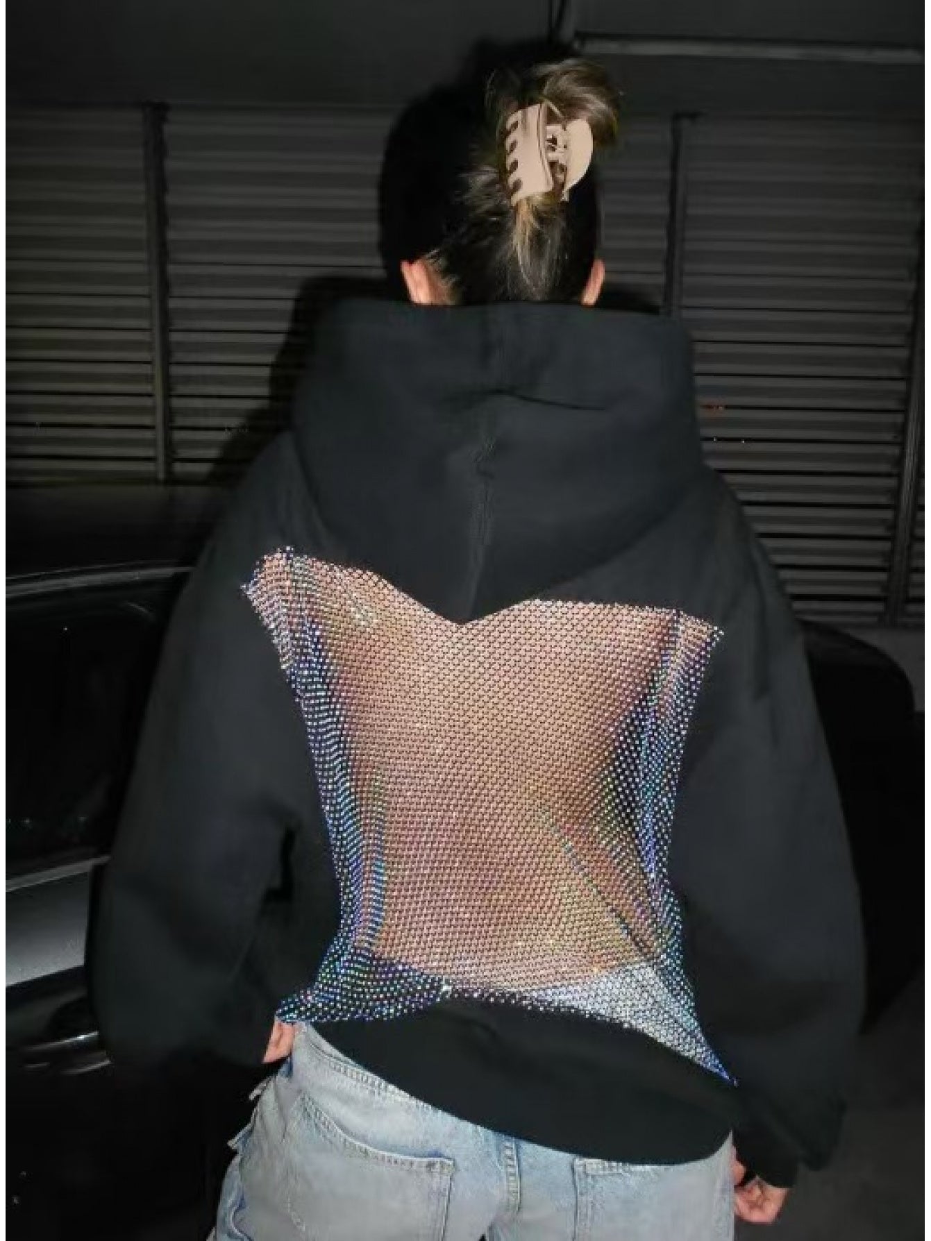 Semi-Sheer Mesh Hooded Sweatshirt
