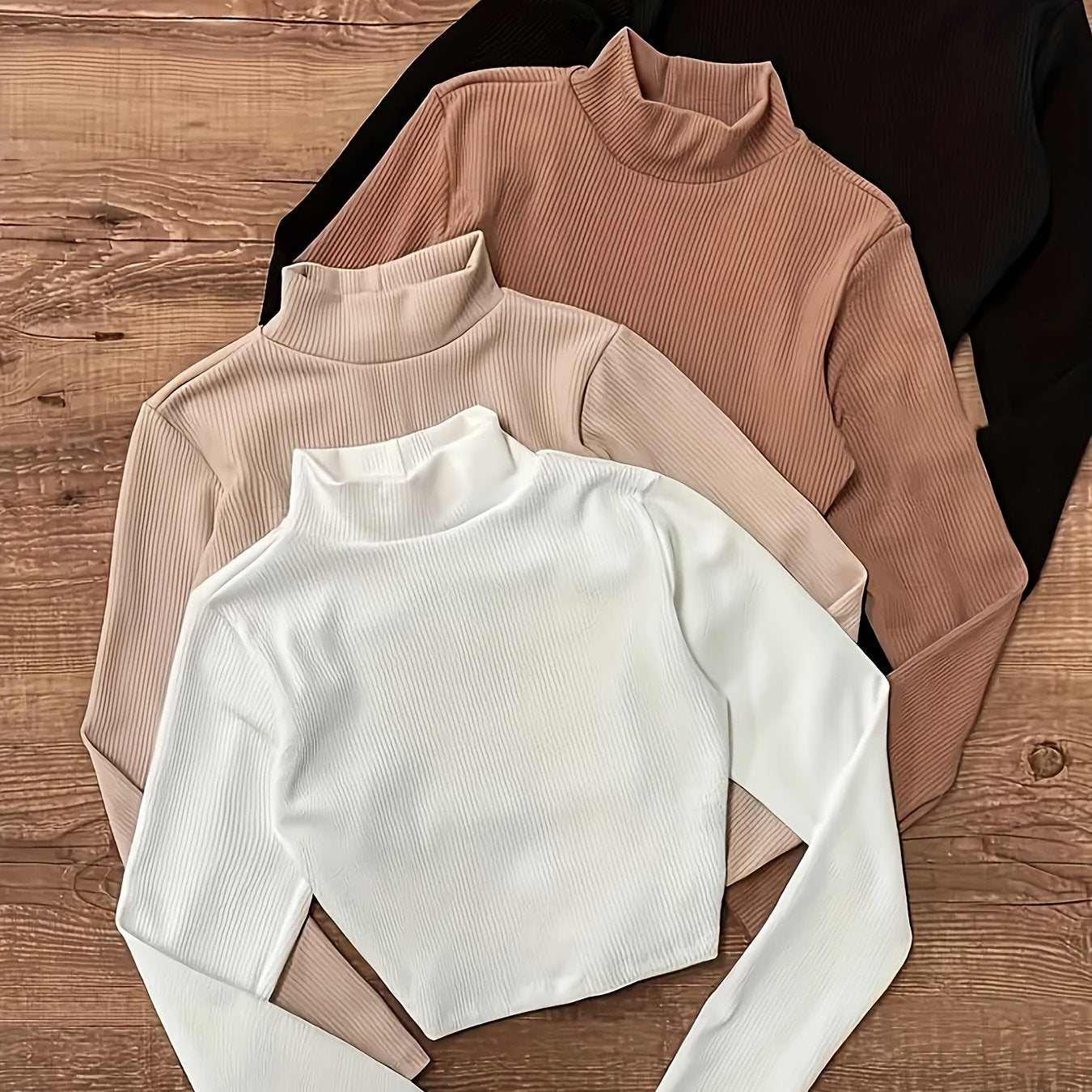 High-Neck Long Sleeve T-Shirt Set {4pcs}