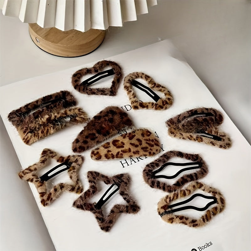 6pcs/7pcs/12pcs Mixed Set Vintage Leopard Print Hairband and Claw Clips