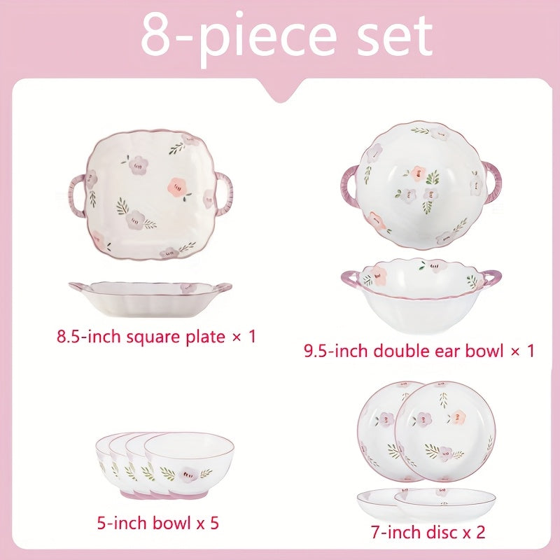 6/8/14pcs Ceramic Tableware, Underglaze Colored Ceramic Tableware Bowls And Plates