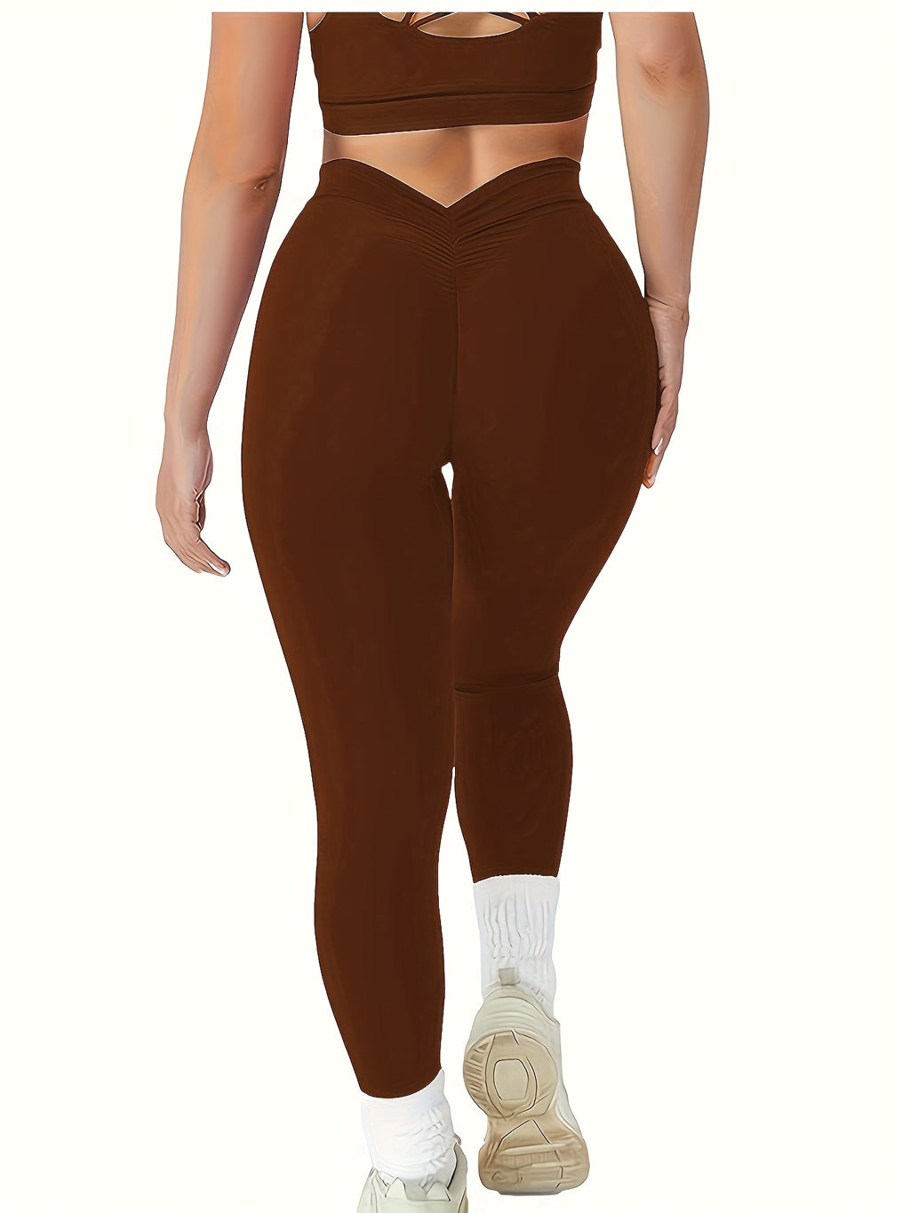 Women's High-Waist V-Cut Yoga Leggings - Stretchy, Butt-Lifting, Non-See-Through Fitness Pants for All Seasons, Brown, Yoga Pants