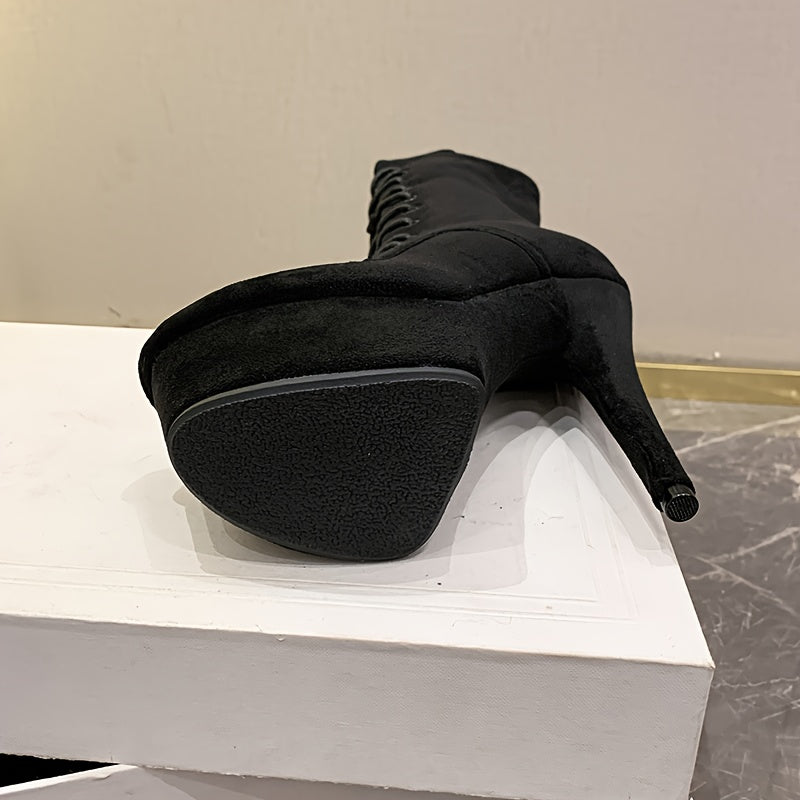 Mid-Calf Boots, Solid Color Fashion Ankle Booties with Thick Sole and Pointed Toe