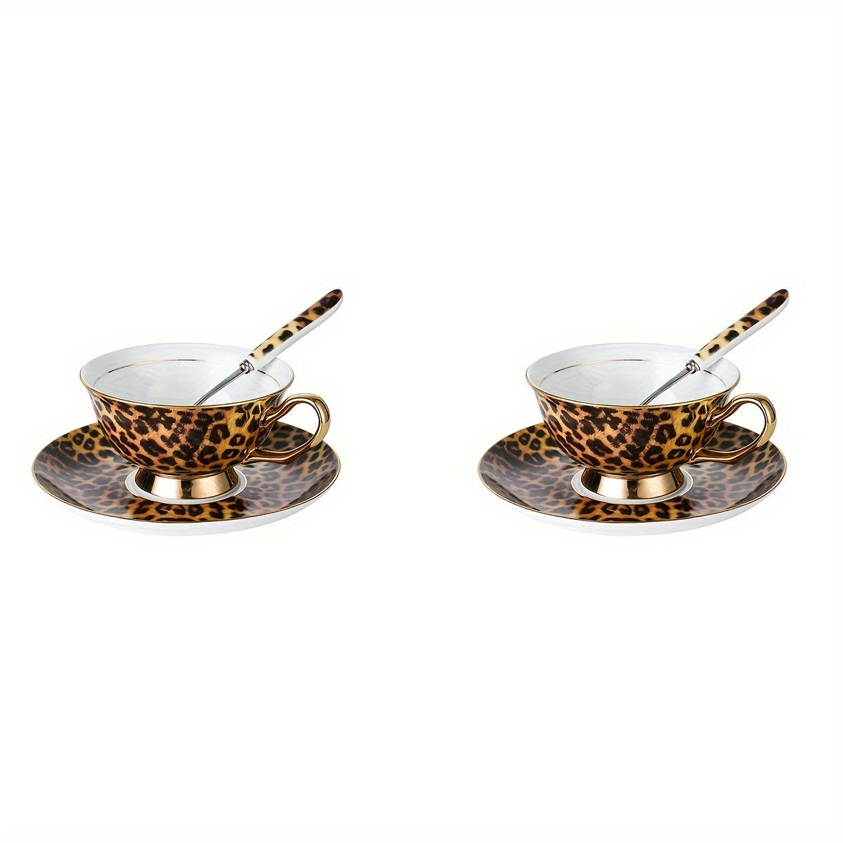 Leopard Print Ceramic Tea Cup、Spoon And Saucer Set