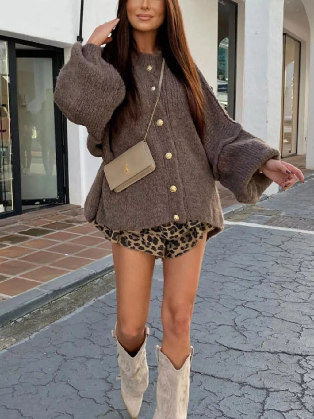 Oversized Knit Button-Down Batwing Sleeve Cardigan