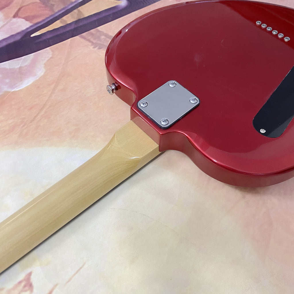 Red Electric Guitar with Heart Cutout Body & Glittering Pickguard