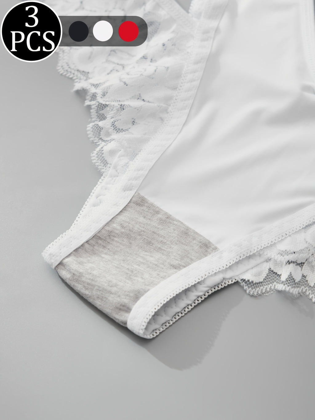 {3pcs} Briefs with Lace Cut-Out Design