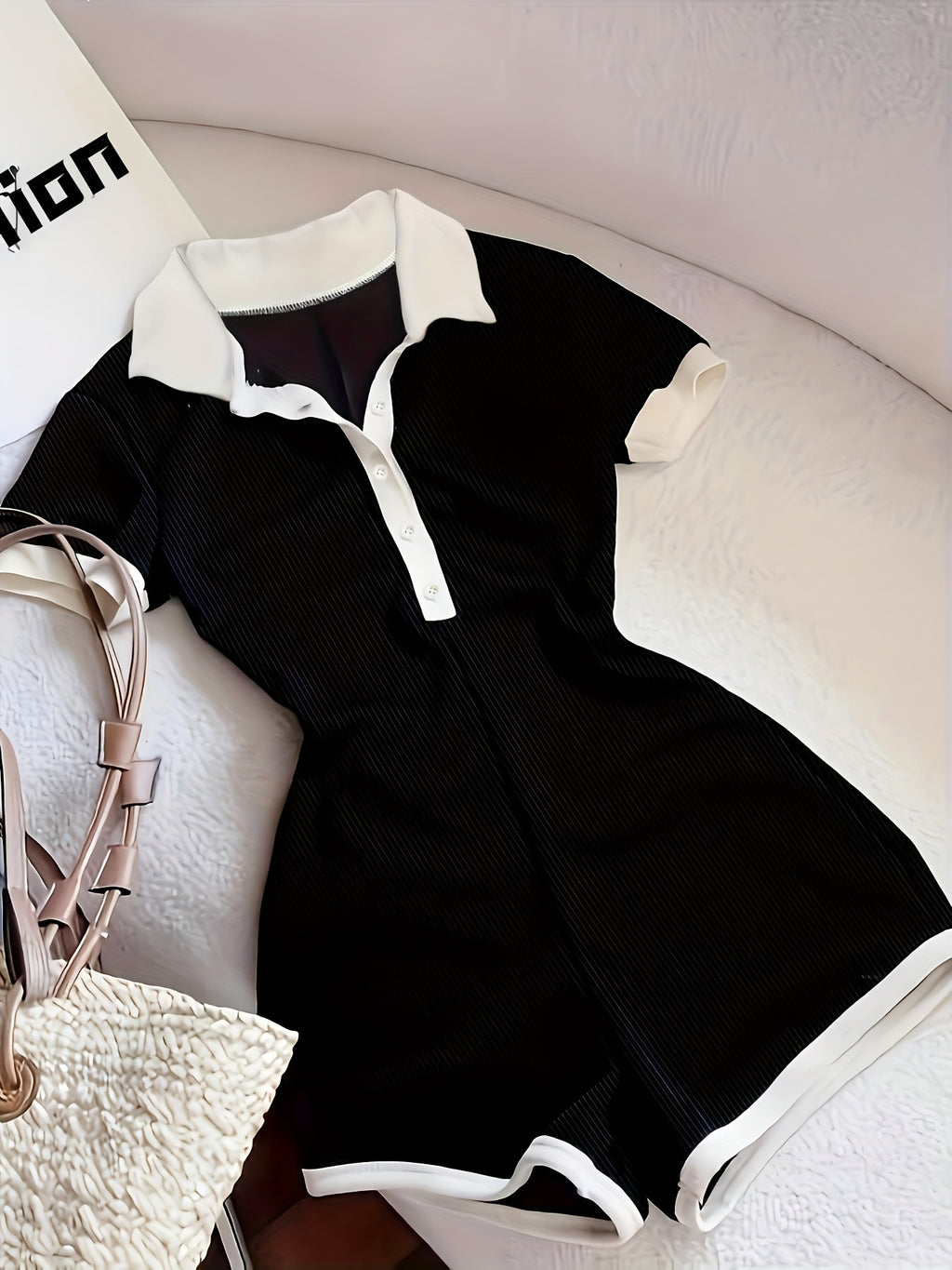 Black & White Contrast Collar Jumpsuit