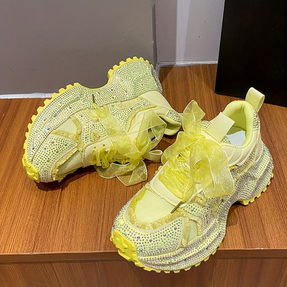 Rhinestone-Embellished Sneakers with Thick Platform Sole