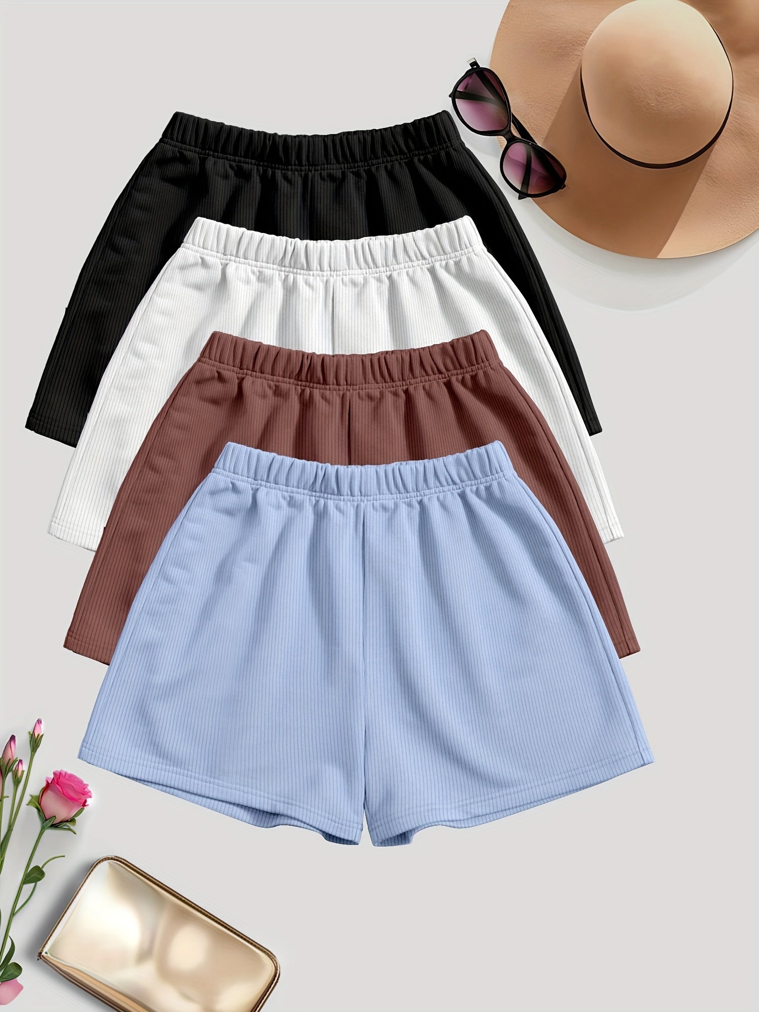 Solid Color Casual Shorts {4pcs}