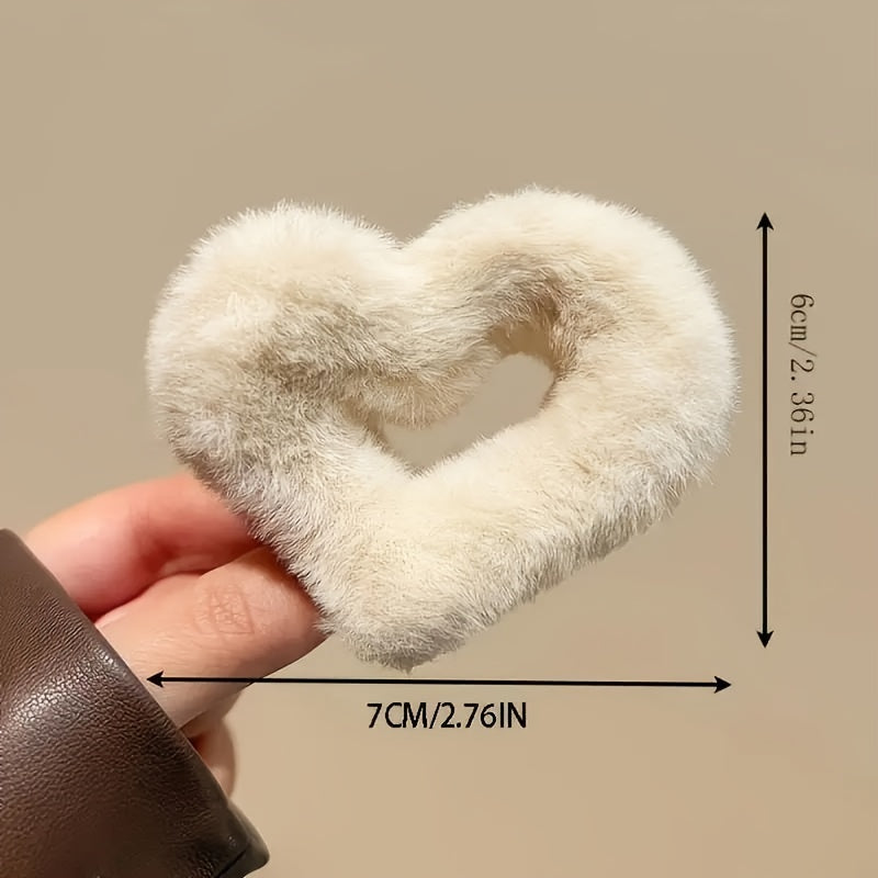 {4pcs} Elegant Minimalist Heart-Shaped Flannel Hair Claw Clips Set