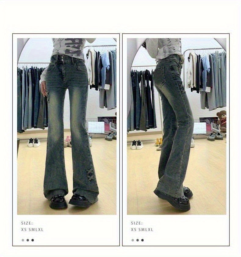 Retro Double Button Flared Jeans