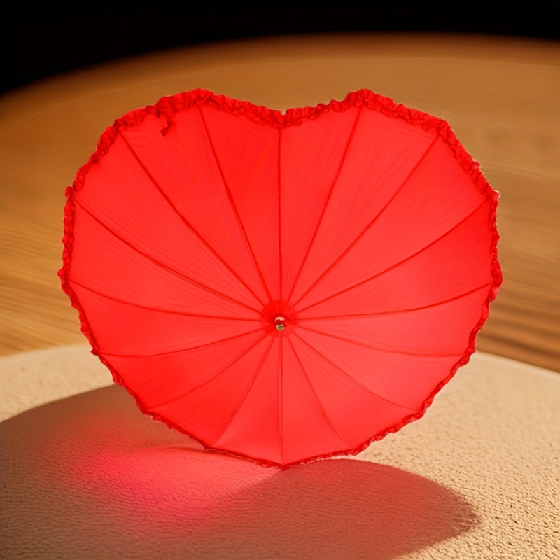 1pc Heart-Shaped Red Lace Umbrella with Floral Design - 16-Rib Manual Open/Close, Durable Plastic & Aluminum Alloy Frame, for Women, Perfect for Beach, Beach Umbrella