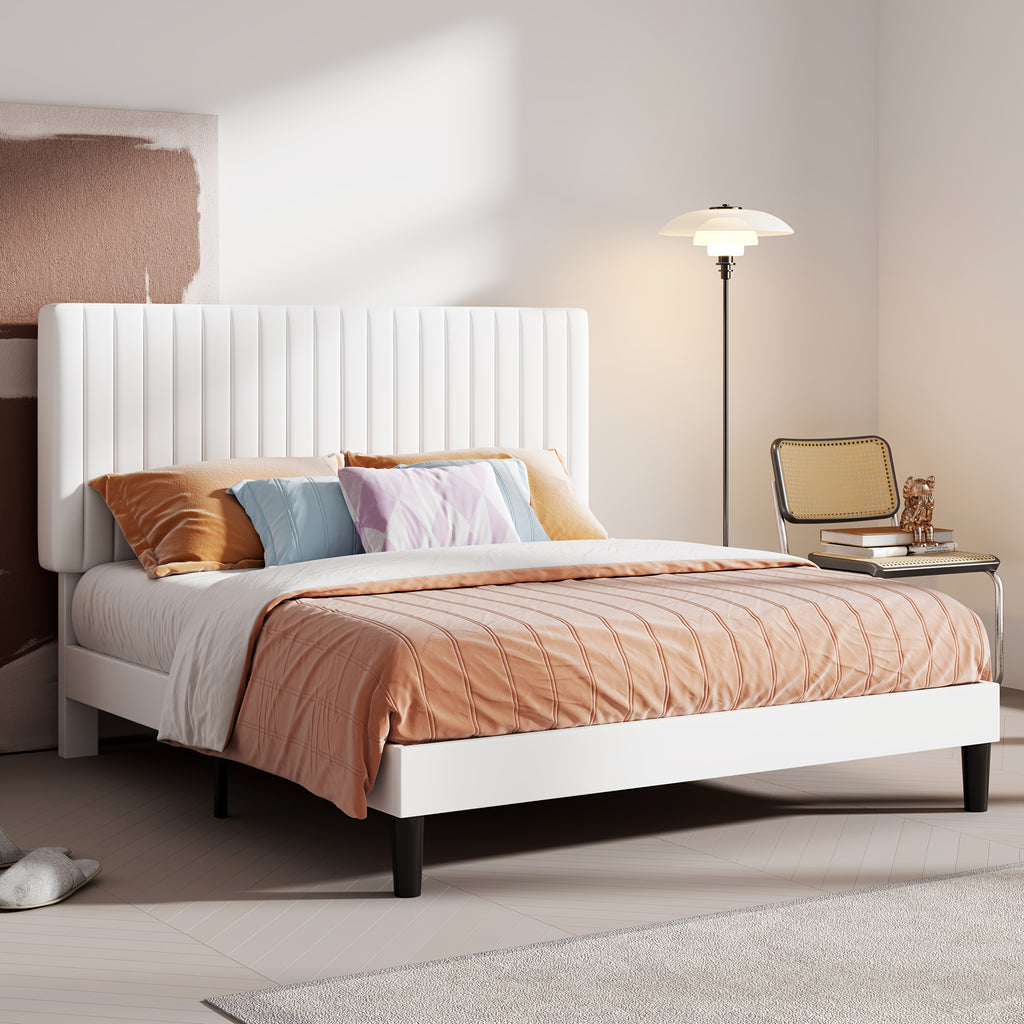 Modern Velvet Upholstered Bed Frame with Adjustable Headboard