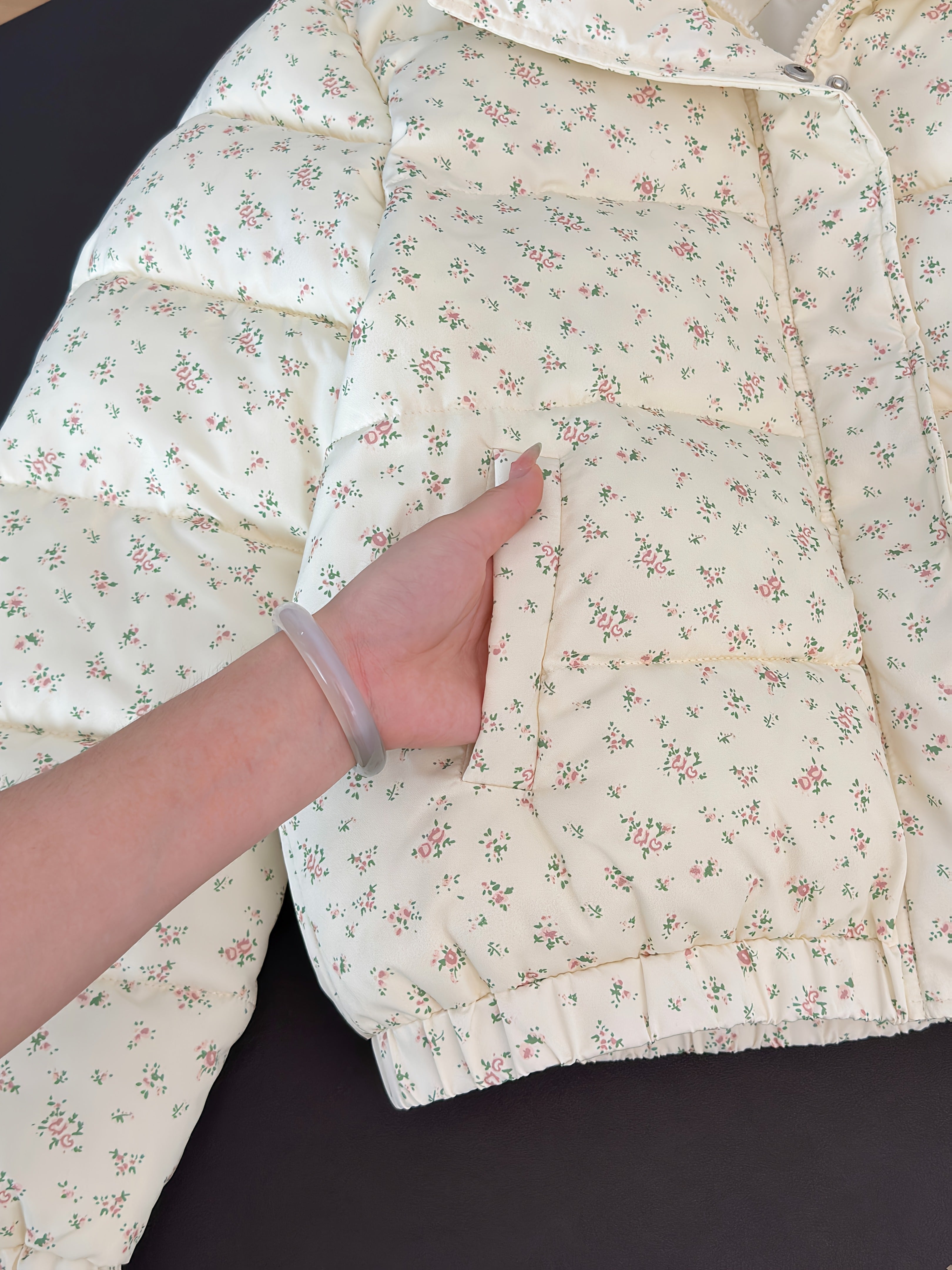 Women'S Cozy Fleece-Lined Zip-Up Jacket with Elastic Cuffs - Chic Floral Pattern, Long Sleeve, Button-Up Front, Perfect for Fall & Winter, Cozy Winter Jacket | Buttonup Front Jacket | Soft Texture Jacket