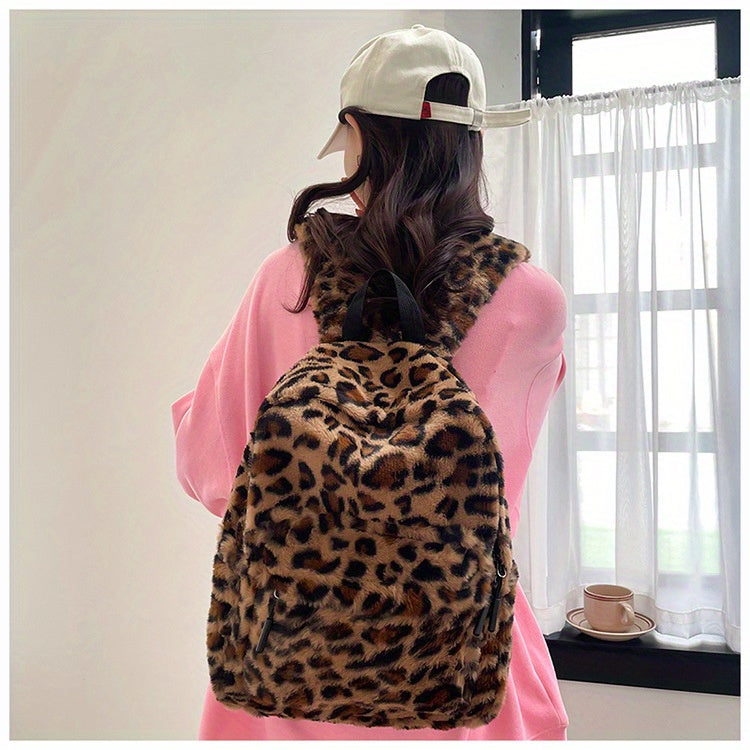 Leopard Fleece Backpack