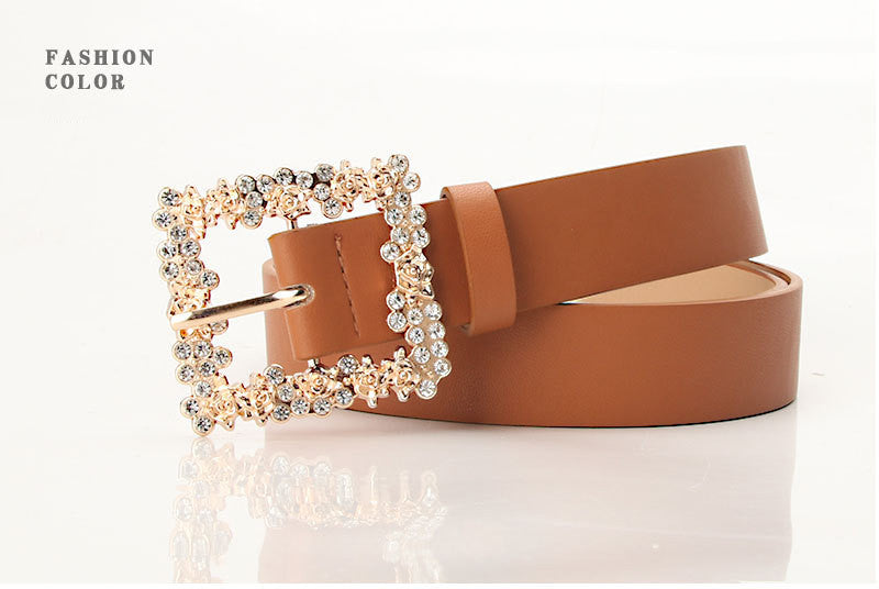 Alloy Rhinestone Pin Buckle Belt