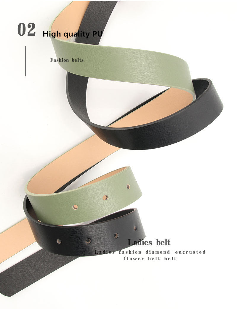 Alloy Rhinestone Pin Buckle Belt