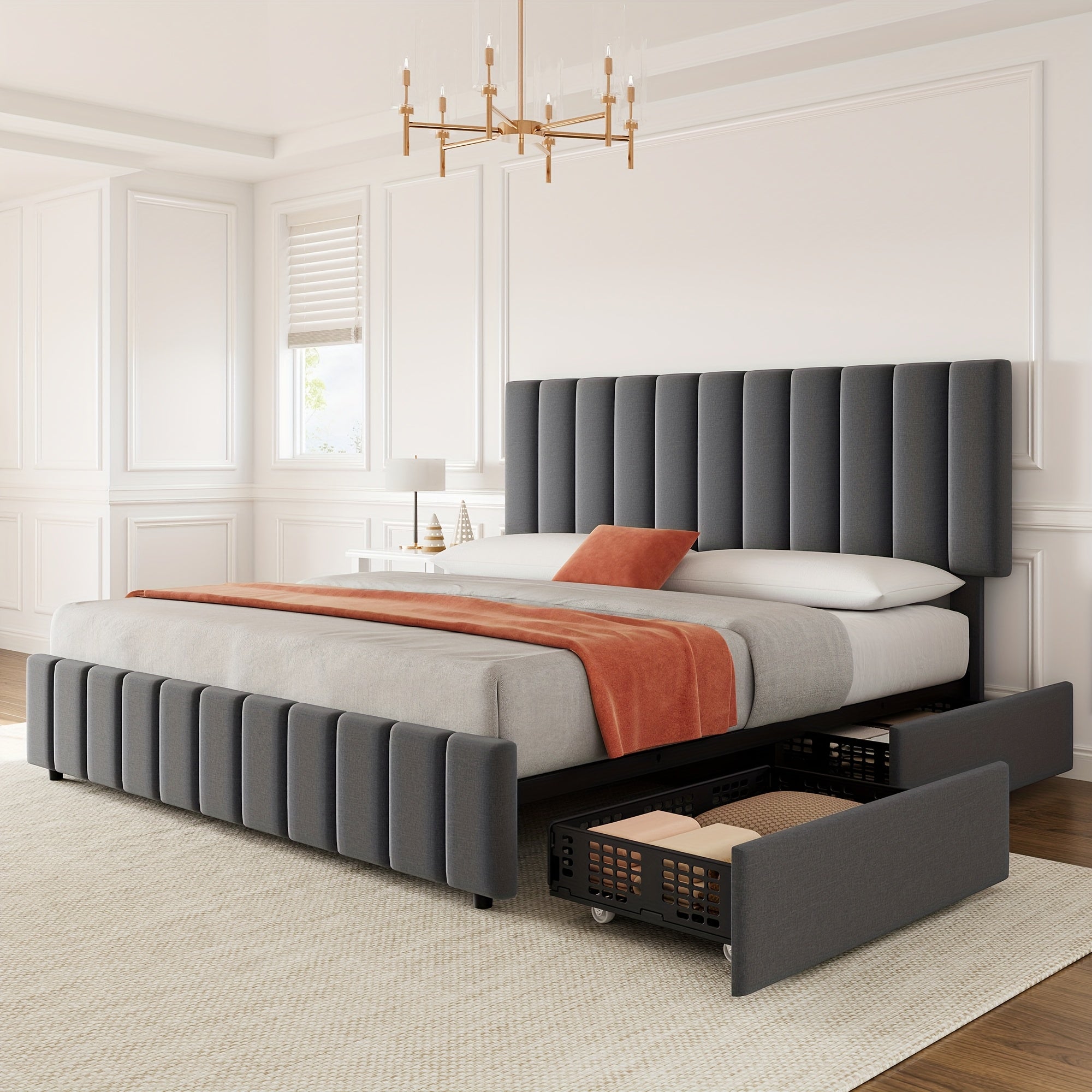 Queen Bed Frame with Storage Drawers