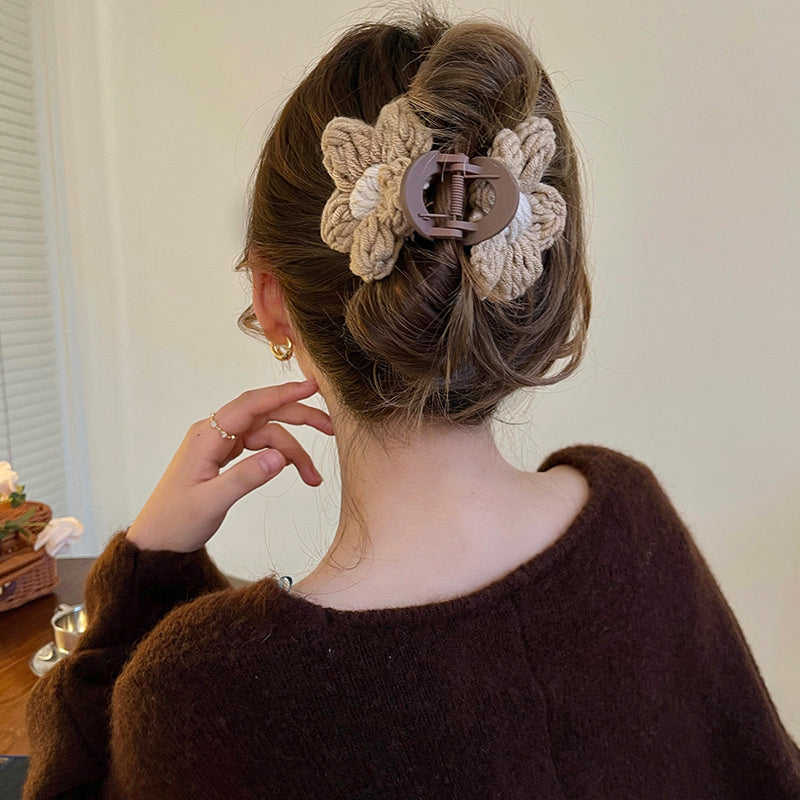 {2pcs} Knitted Floral Hair Claw Clip