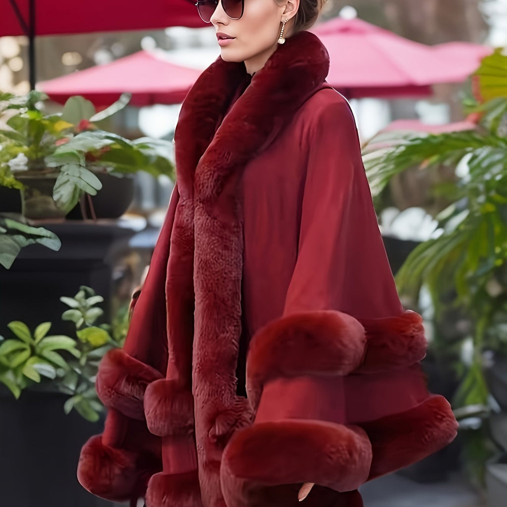 Faux Rabbit Fur-Lined Hooded Cape