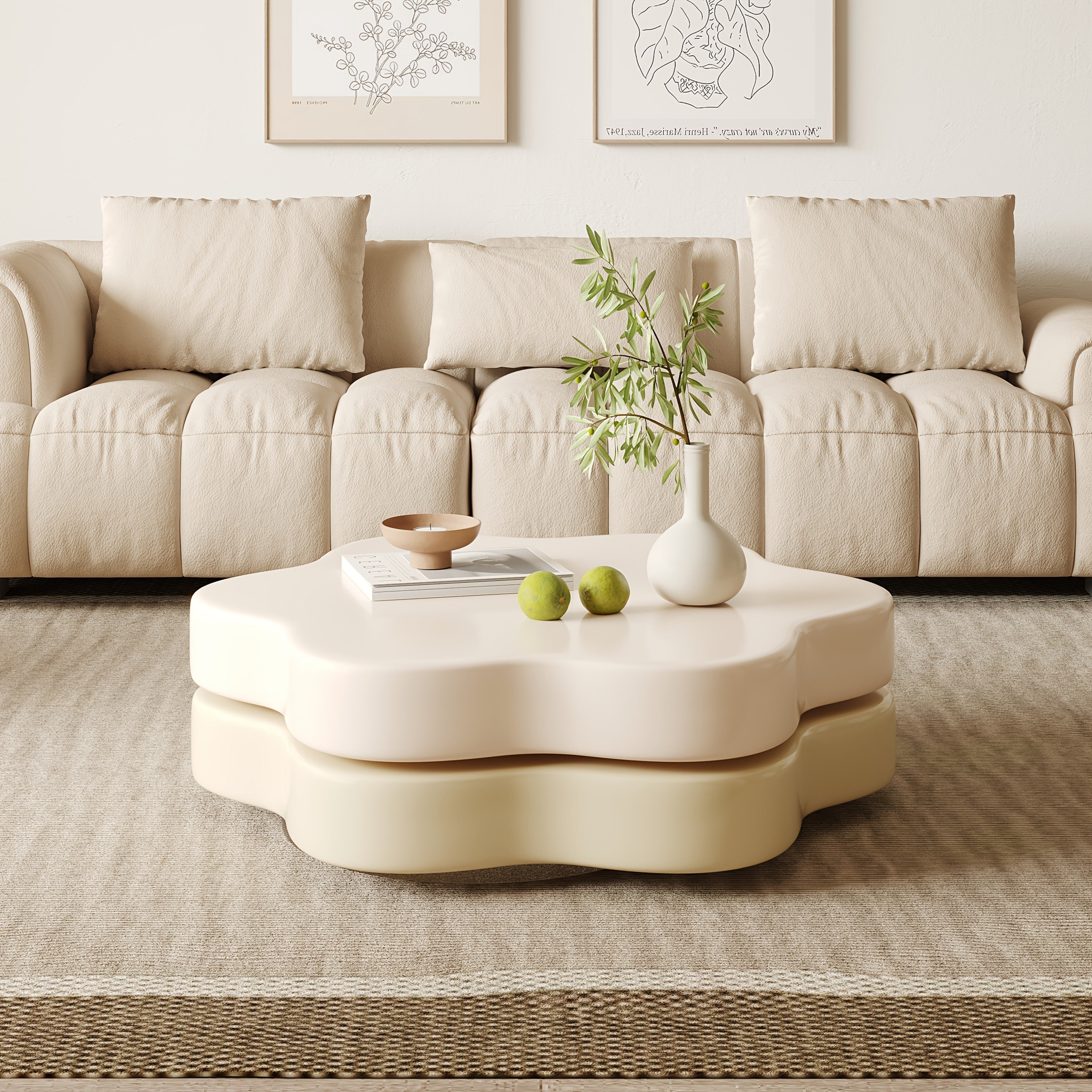 1pcs Italian cream style light luxury modern coffee table, flower double layer rotatable living room small household table, creative design sofa side table