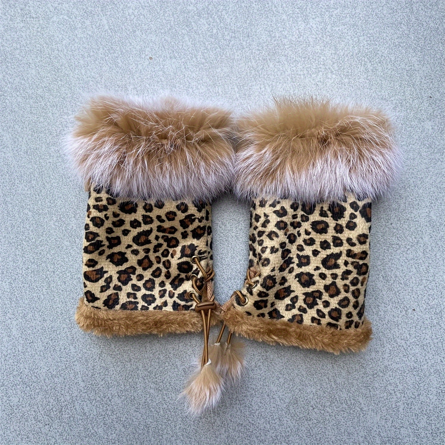 Leopard Print Plush Faux Fur Mittens