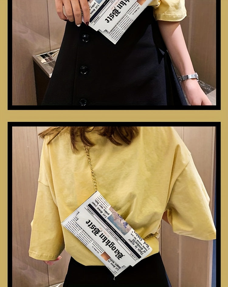 Trendy Chain Crossbody Newspaper Clutch Bag - Women's Envelope Flap Purse For Party Prom