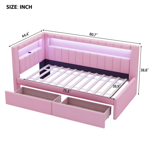 Modern White Upholstered Twin Size Platform Bed with USB Ports & RGB LED