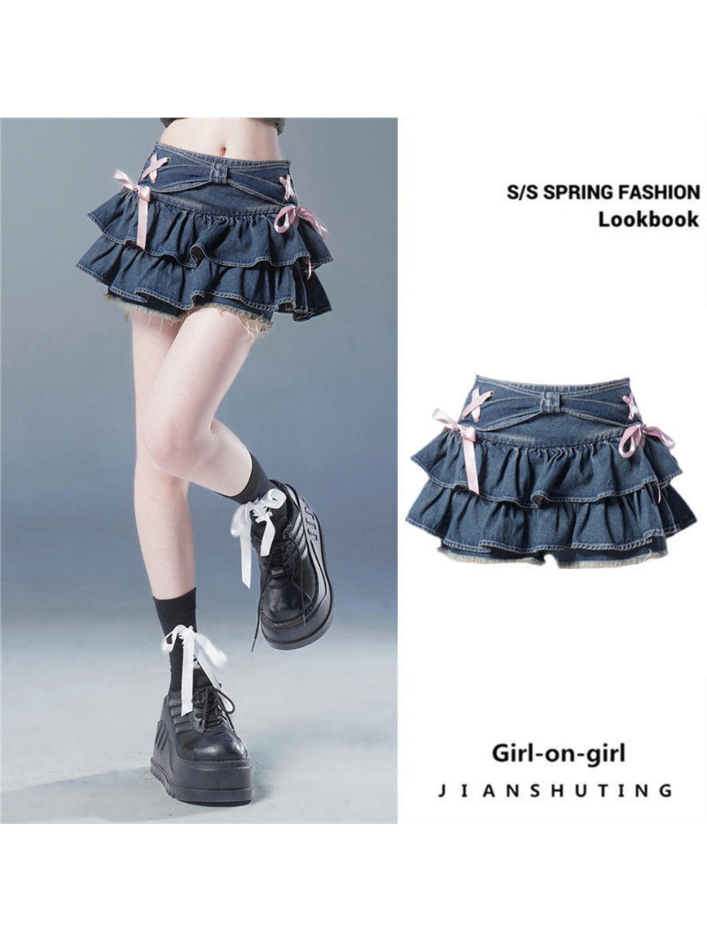 Women'S Blue Denim Pleated Mini Skirt - High Waist Slim Fit A-Line Skirt Shorts with Layered Ruffled Hem, Structured Waist & Smooth Texture, All-Season Versatile Casual to Semi-Formal Outfits, Trendy Fashion Skirt for Women,