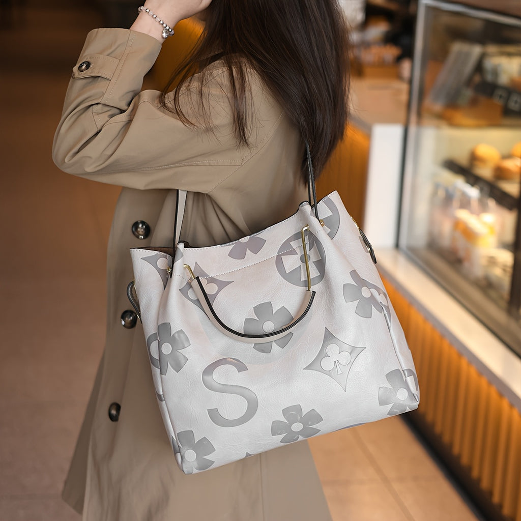 Floral Embossed Synthetic Leather Satchel Handbag