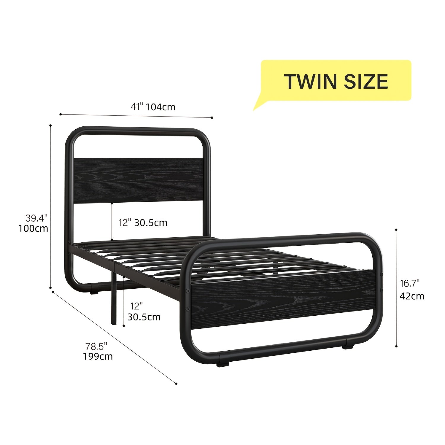 Twin Full Queen King Size Black/Brown/Grey/White Bed Frame with Wood Headboard
