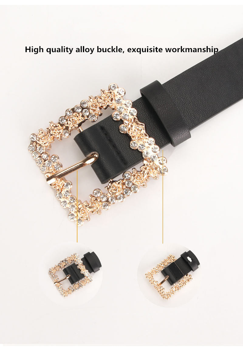 Alloy Rhinestone Pin Buckle Belt