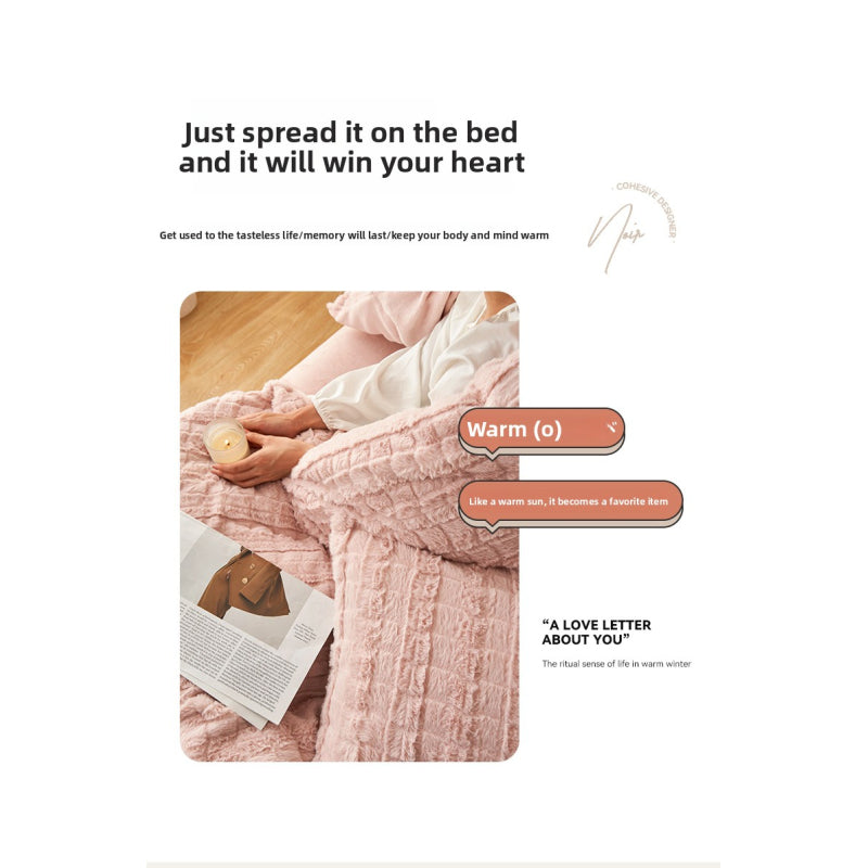 Faux Rabbit Fur Embossed Milk Duvet Cover