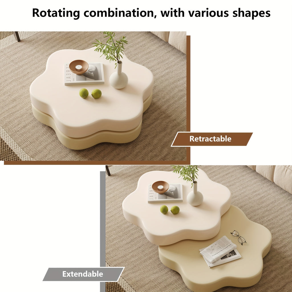 1pcs Italian cream style light luxury modern coffee table, flower double layer rotatable living room small household table, creative design sofa side table